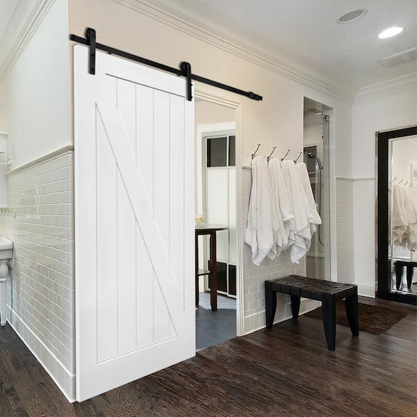 42 in. x 84 in. Primed Z-Plank MDF Sliding Barn Door with Hardware Kit