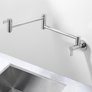 Brass Wall Mounted Pot Filler with 2-Handles and Standard 1/2 NPT Threads in Polished Chrome