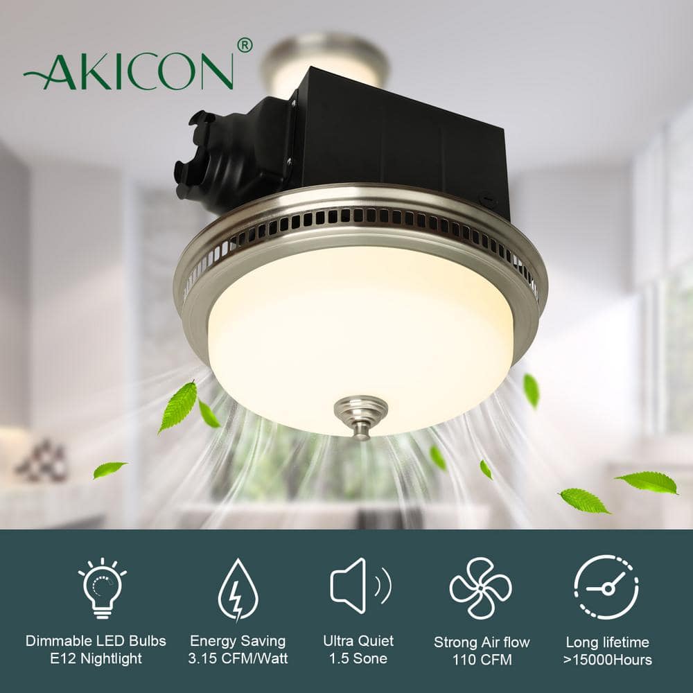 Brushed Nickel Ceiling Mount Bathroom Exhaust Fan with LED Light