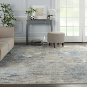 Solace Ivory/Grey/Blue 8 ft. x 10 ft. Abstract Contemporary Area Rug