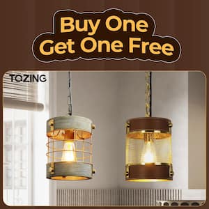 7 in. 1-Light Vintage Industrial Gold/Bule Gray Lantern Pendant Light Fixture for Kitchen Island (Buy One Get One Free)
