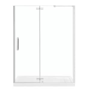 Delaney 60 in. W x 74.02 in. H Pivot Frameless Shower Door in Brushed Nickel Finish with Clear Glass