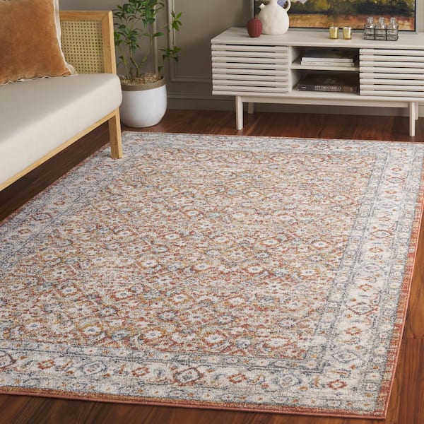 Avalon 8 ft. x 10 ft. Rust/Gray Ornate Distressed Floral Area Rug