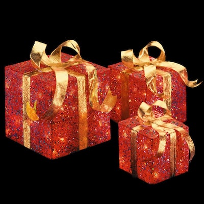 Pre-Lit Red Sisal Gift Box Assortment