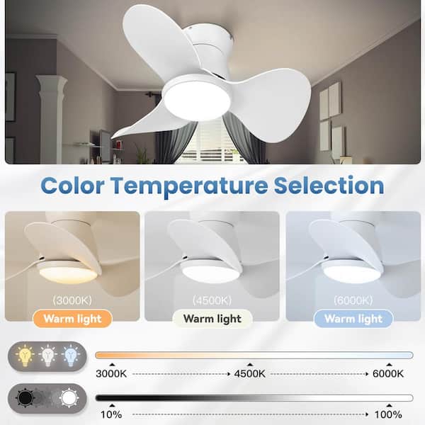 24 in. White Small Indoor Ceiling Fan with Light, Remote Control, Dimmable, Reversible, Quiet, 6 Speeds, for Bedroom