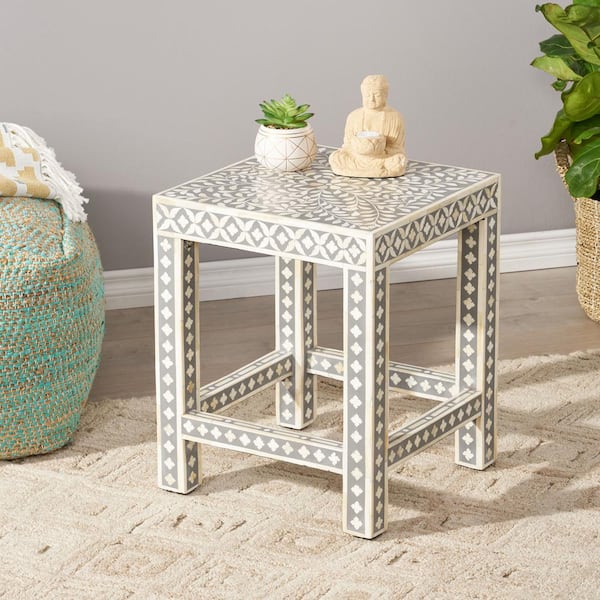 Noble House Eutaw 16 in. 1-Piece Grey and White 20 in. Square Wood End Table