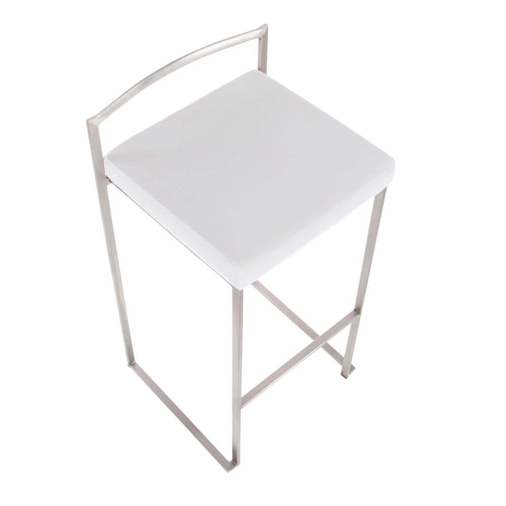 Fuji Contemporary Gold & White Leather Bar Stool