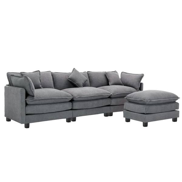 Harper & Bright Designs 112.2 in. W L-Shaped Chenille Modern