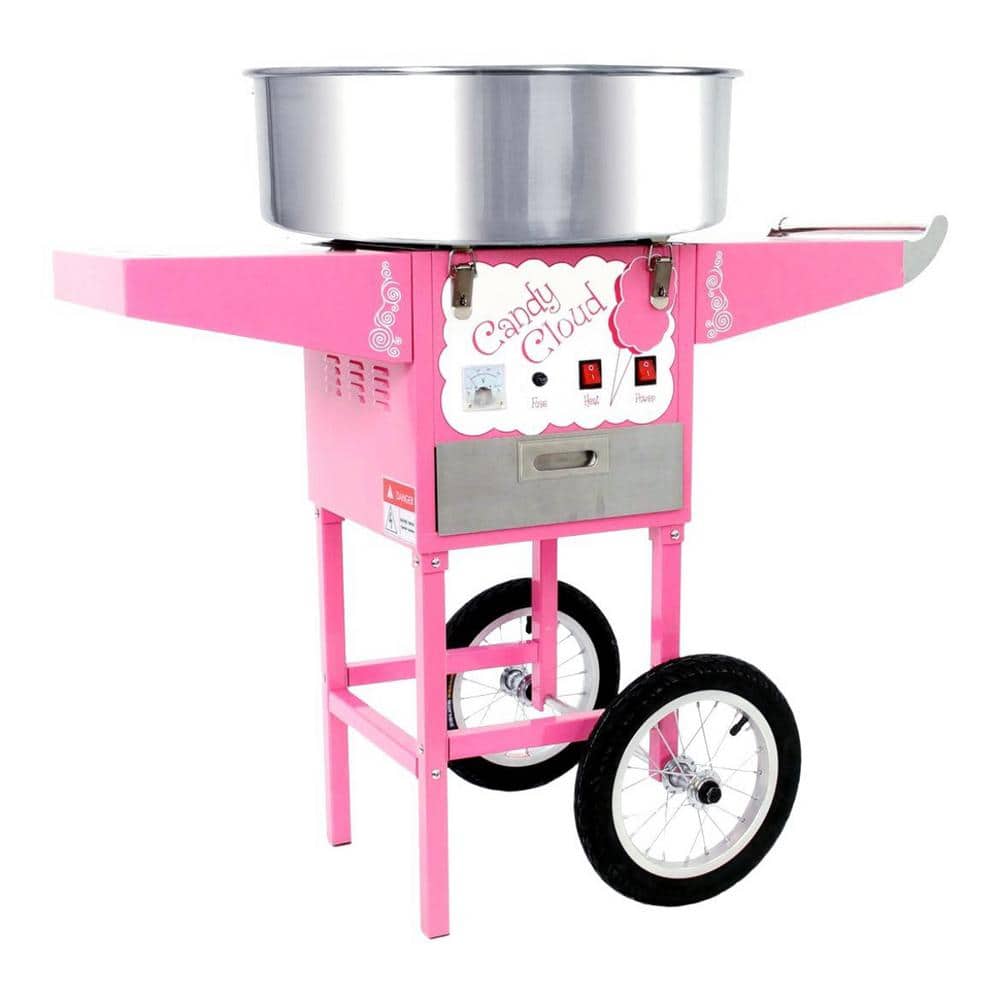 Funtime Commercial Pink Cotton Cloud Hard Candy Machine Floss Maker Cart