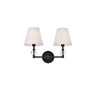 Home Living 17 in. 2-Light Black Vanity Light with Fabric Shade