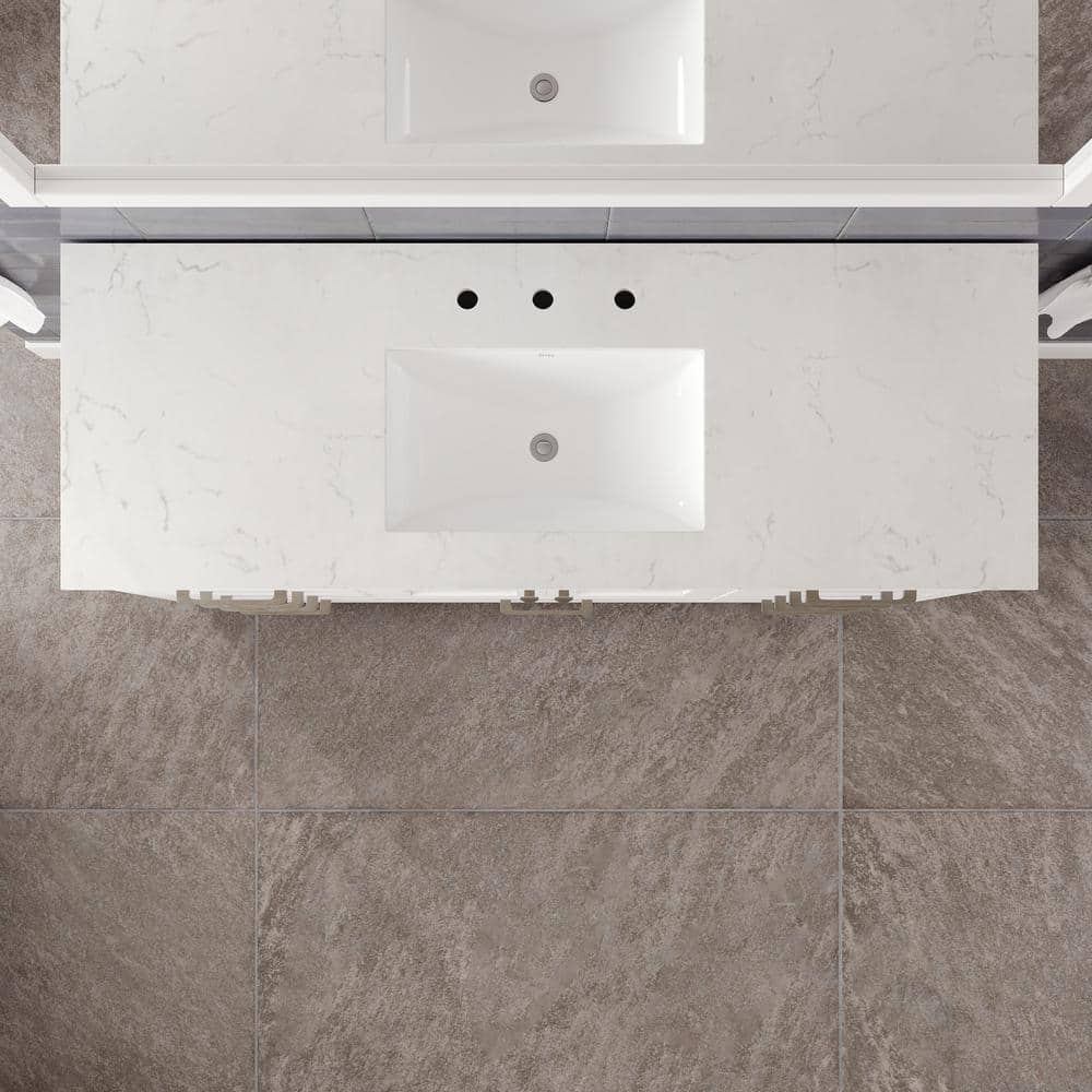Aberdeen 60" White Birch Marble Single Sink Vanity with Porcelain Basin