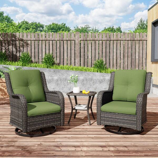 Esunny 3-Piece Brown Wicker Frame Outdoor Rocking Chair Patio Swivel ...