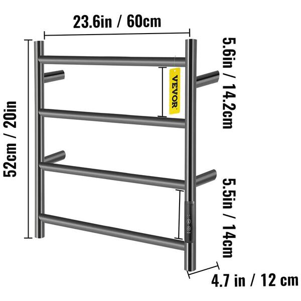Vevor 23 6 X In Electric Towel Warmer Rack 4 Bar Stainless Steel Heated Towel Rack With Timer For Bath Matte Black Mjjrjpsy4110videtv1