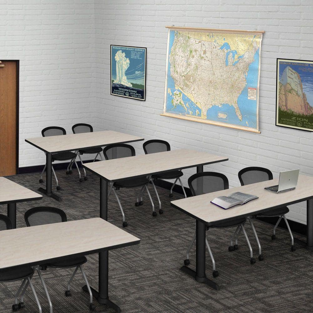 Cain 48 in. x 24 in. Maple T-Base Training Seminar Table Desk and 2 Cadence Nesting Chairs