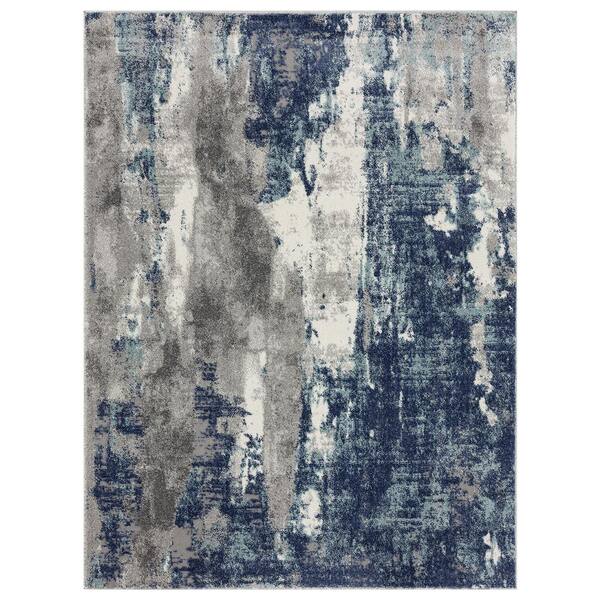 Stain Resistant Light Blue / 9' x 12' Machine-Made Dark Blue Luxe Weavers Rug 7680 Abstract Persian-Rugs,
