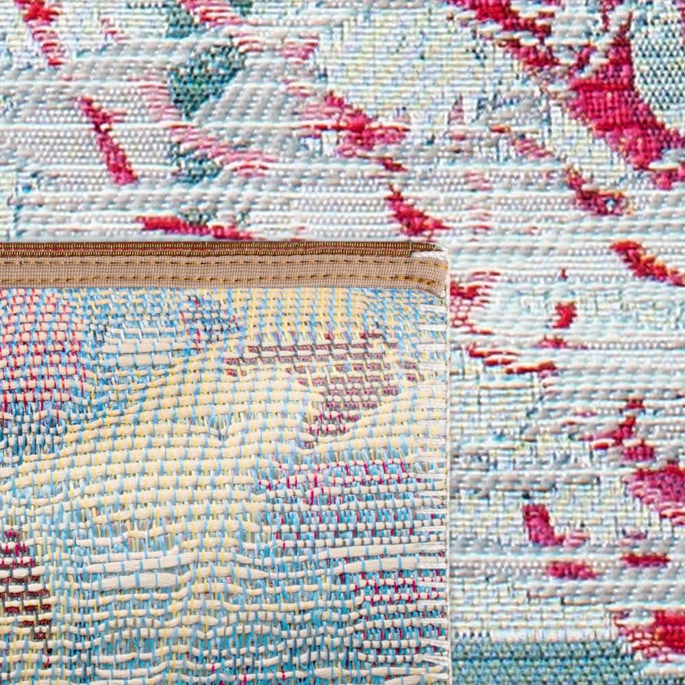 Teal and White Tropical Coral Design Synthetic 4' x 6' Area Rug