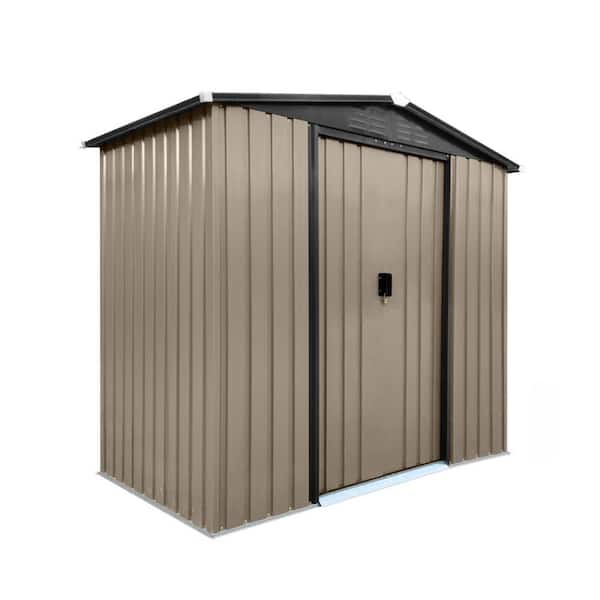 4 ft. W x 6 ft. D Garden Metal Shed with Classic Sliding Double Door w/ Latch & Roof Slope Design in Brown (24 sq. ft. )