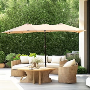 15 ft. Market Patio Umbrella 2-Side in Beige with Mobile Base