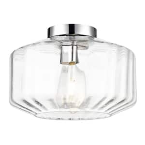 Knox 11.8 in. 1-Light Chrome/Clear Flush Mount with Glass Shade