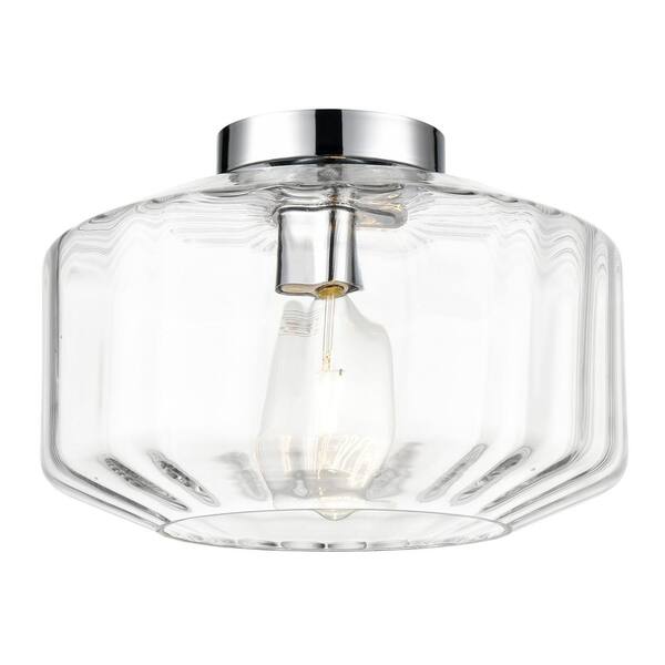 Light Society Knox 11.8 in. 1-Light Chrome/Clear Flush Mount with Glass Shade