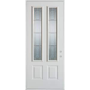 36 in. x 80 in. Geometric Zinc 2 Lite 2-Panel Painted White Left-Hand Inswing Steel Prehung Front Door