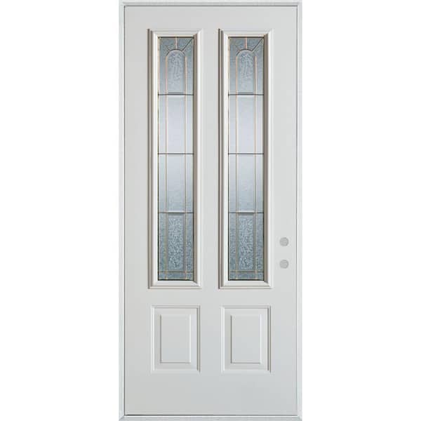Stanley Doors 36 in. x 80 in. Geometric Zinc 2 Lite 2-Panel Painted White Left-Hand Inswing Steel Prehung Front Door