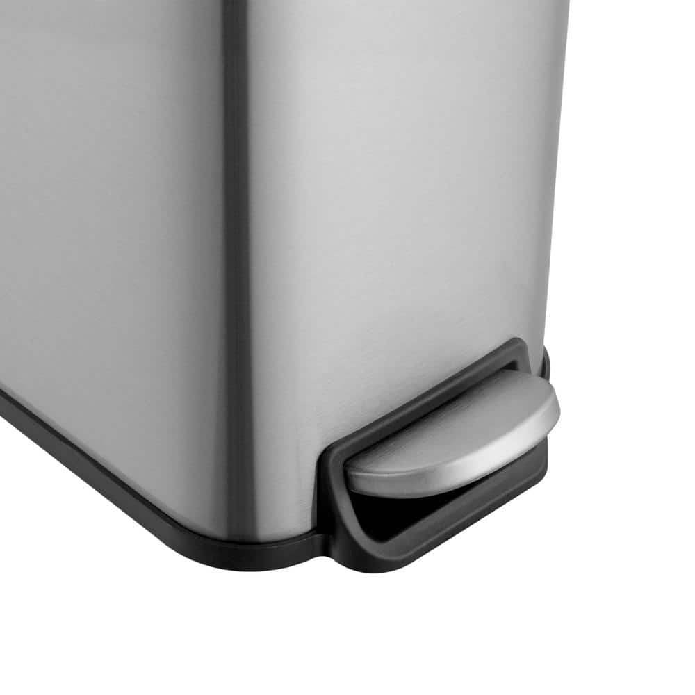 Slim Stainless Steel Step-On Trash Can Set, 1.3 Gallon, Silver