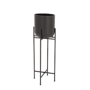 12 in. Oversized Black Metal Indoor Outdoor Planter with Removable Stand