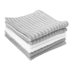 Gray Cotton Terry Horizontal Stripe Bar Mop Dish Cloth Set of 6