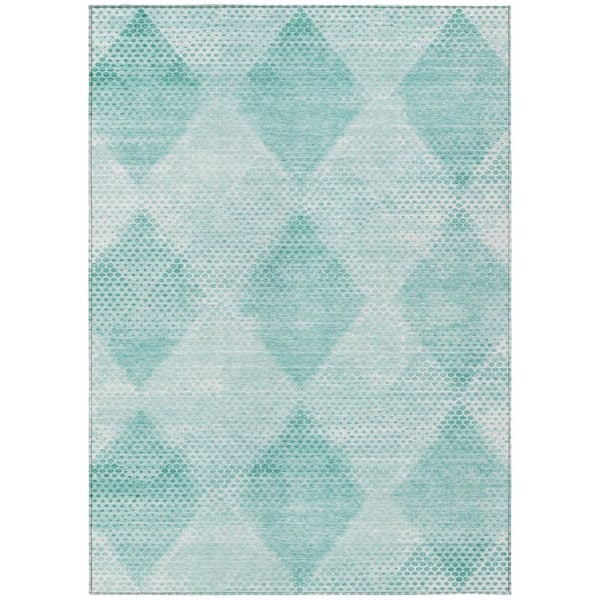 Teal Blue 9 ft. x 12 ft. Woven Geometric Polyester Rectangle Indoor / Outdoor Area Rug