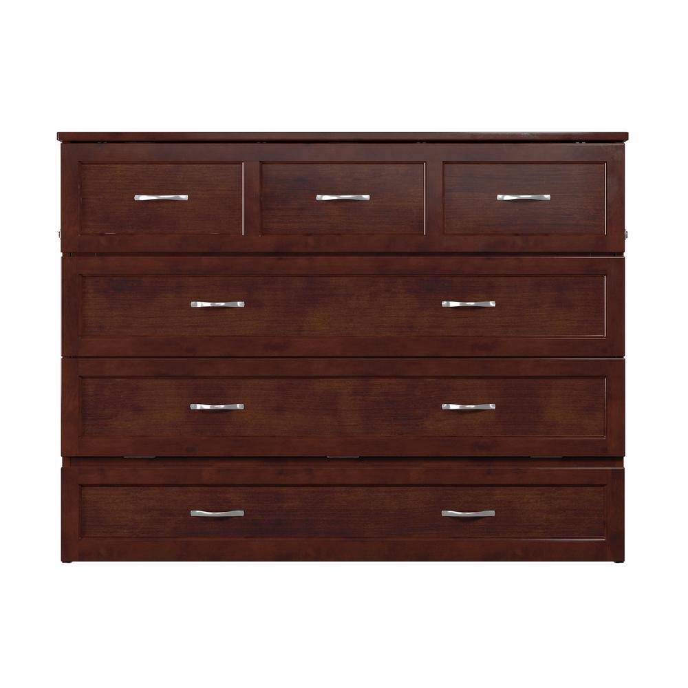 Walnut Full Murphy Bed Chest with Storage Drawer