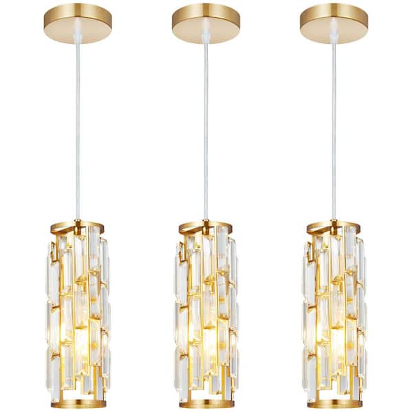 Home Light ‎1-Light 40-Watts Gold 3-Pack Light Fixture Mini Crystal Pendant Light, No Bulbs Included