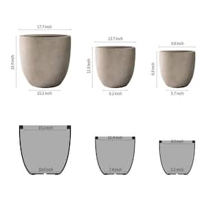 18", 14" and 10"W Weathered Concrete Round Set of 3, Outdoor Indoor Modern Planter Pots Lightweight w/ Drainage Hole