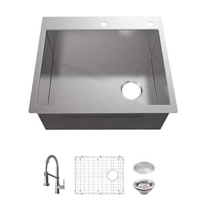 Professional 25 in. Drop-In Single Bowl 16 Gauge Stainless Steel Kitchen Sink with Spring Neck Faucet