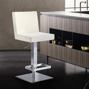 32.5 in. White High Back Metal Bar Stool with Faux Leather Seat