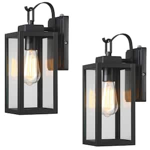 1-Light Matte Black Hardwired Outdoor Wall Lantern Sconce Dusk to Dawn Sensor with Clear Glass(2-Pack）