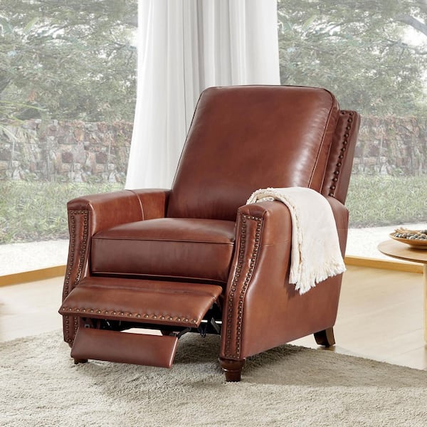 JAYDEN CREATION Theresa Brown Mid-century Leather Standard (No Motion) Recliner with Nailhead Trim