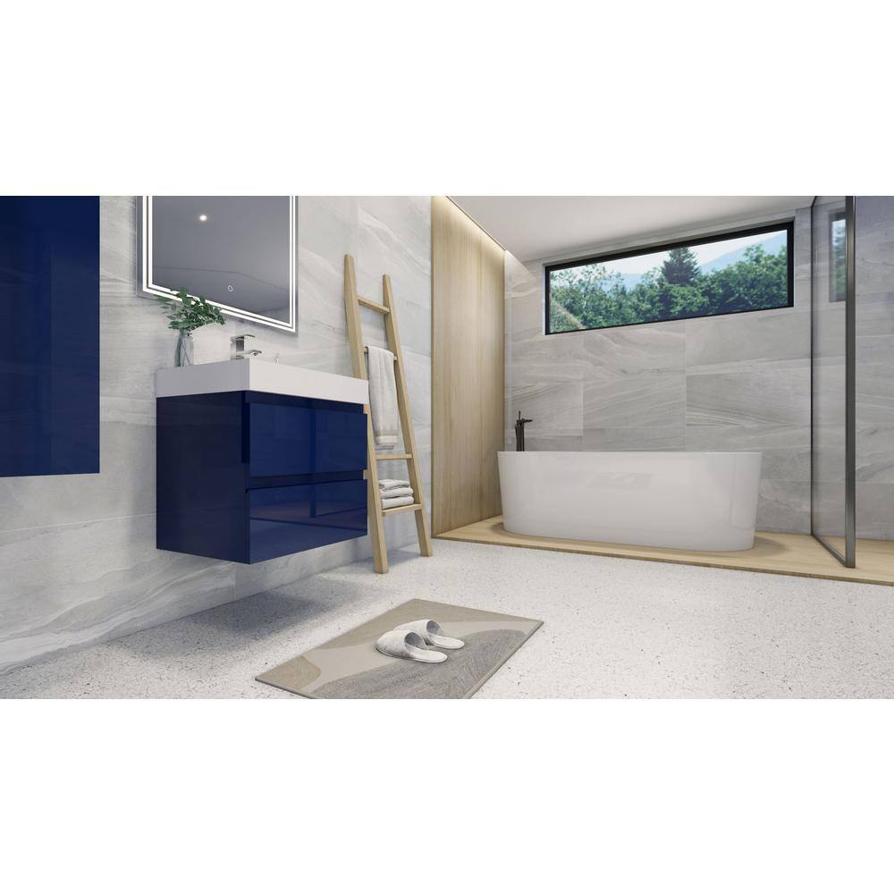 24" High Gloss White and Blue Wall-Mounted Single Bathroom Vanity