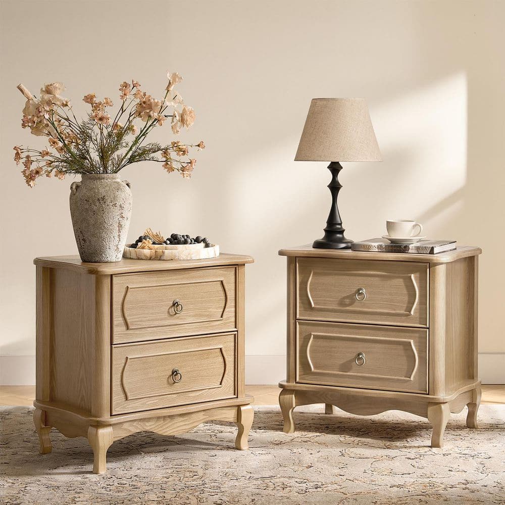Eve Oak Traditional 2-Drawer 24 in. W Nightstand with Charging Station (Set of 2) price history on PriceWatchPro