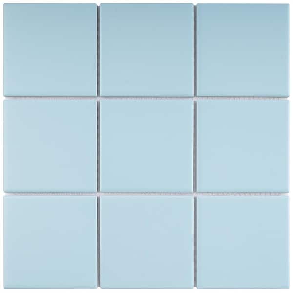 MOLOVO Porcetile Soft Blue 11.82 in. x 11.82 in. Squares Matte Porcelain Mosaic Wall and Floor Tile (10.67 sq. ft./Case)