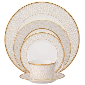 Noble Pearl White Bone China 5-Piece Place Setting, Service for 1