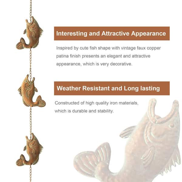 Glitzhome 8.5ft Faux Copper Patina Finish Fish Shaped Rain