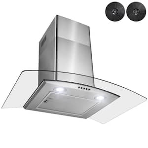 30 in. Convertible Wall Mount Range Hood with LEDs, Push Control and Carbon Filters in Stainless Steel