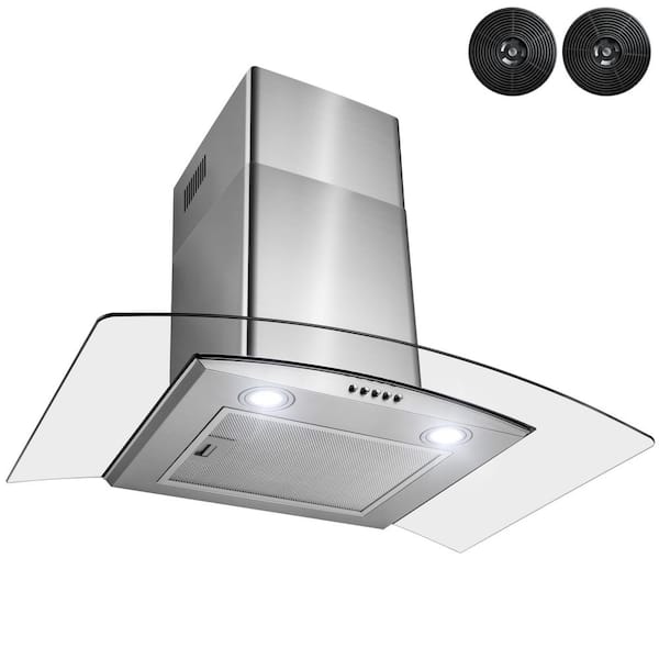 30 in. Convertible Wall Mount Range Hood with LEDs, Push Control and Carbon Filters in Stainless Steel