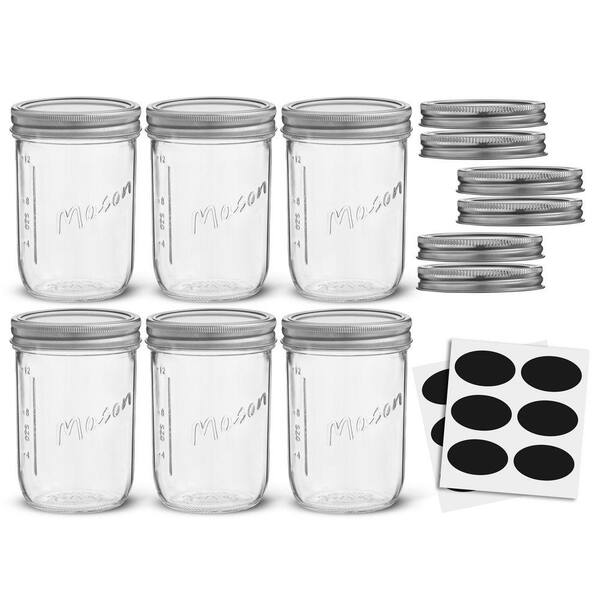 JoyJolt Wide Mason Jars with Airtight Lids, Labels and Measures