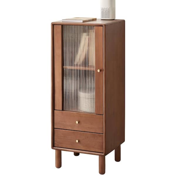 anpport Classic Walnut 37.4 in. H Wooden Accent Cabinet with 2 Shelves and 2 Drawers
