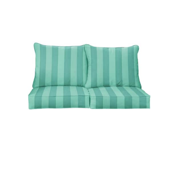SORRA HOME 22.5 in. x 22.5 in. x 27 in. Deep Seating Outdoor/Indoor Loveseat Pillow and Cushion Set in Preview Lagoon