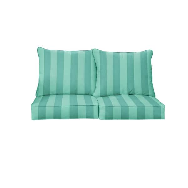 SORRA HOME 27 in. x 23 in. x 28 in. Deep Seating Indoor/Outdoor Loveseat Pillow and Cushion Set in Preview Lagoon