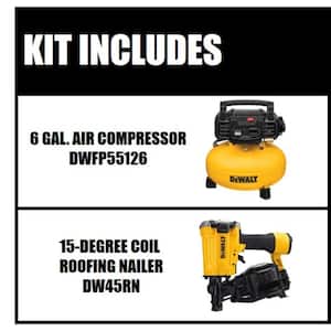6 Gal. 165 PSI Electric Pancake Air Compressor and Pneumatic 15-Degree Coil Roofing Nailer