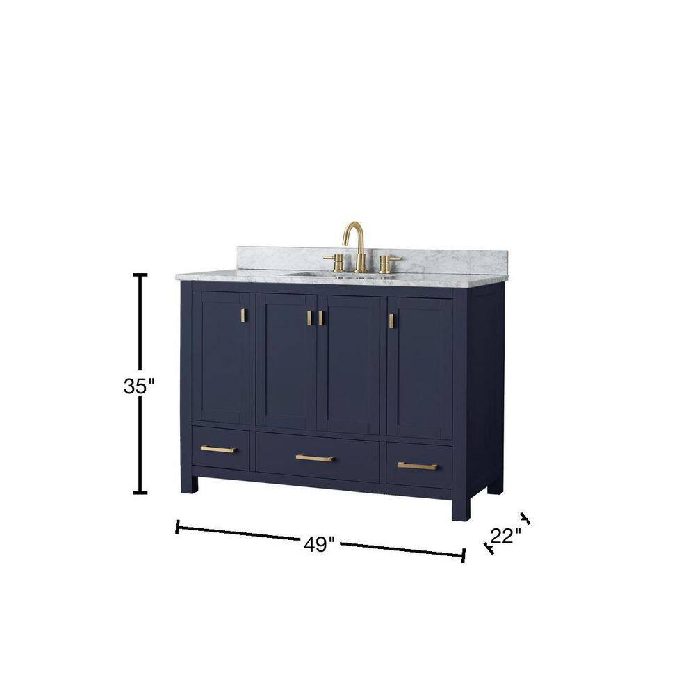 Navy Blue Solid Wood 48" Single Bathroom Vanity with Marble Top